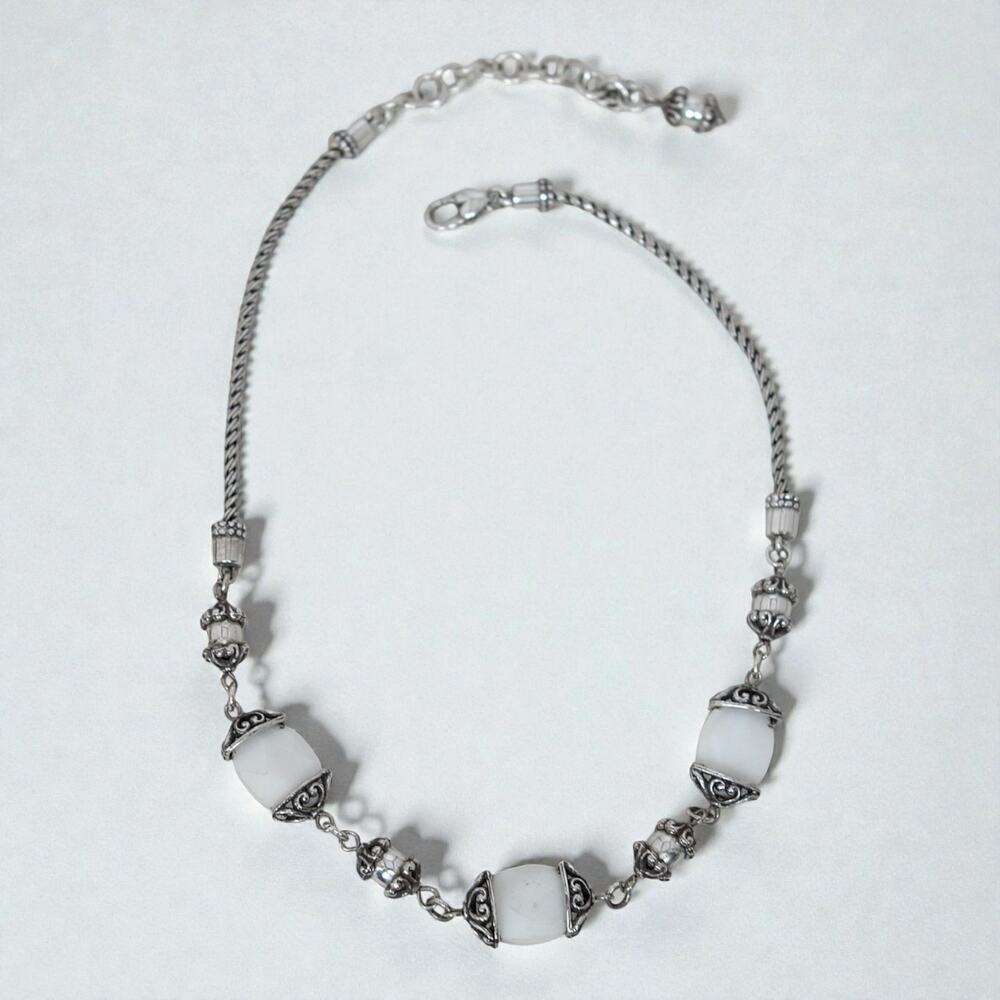 Brighton Mother of Pearl Abalone Shell Beaded Necklace Retired Silver Plated